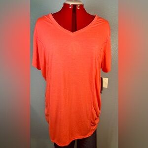 RBX Fluorescent Coral Performance Relaxed Ruched T-Shirt. 3X. NWT.